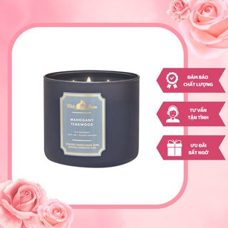 Nến thơm 3 bấc bath and body works mahogany teakwood hương thơm dịu dàng dài lâu từ thiên nhiên hỗ trợ giảm stress 411g