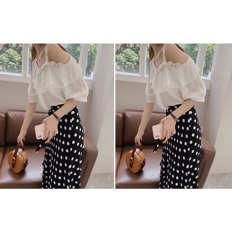 Áo hở vai nữ tính phối ren