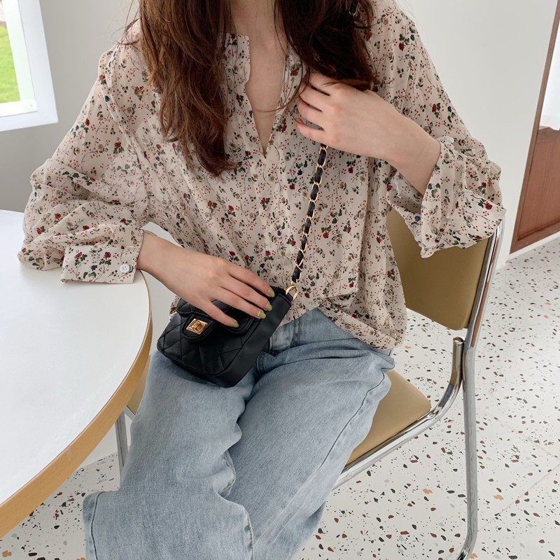 Xiaozhainv Áo voan hoa cổ tim dài tay phong cách Hàn Quốc dành cho nữ | BigBuy360 - bigbuy360.vn