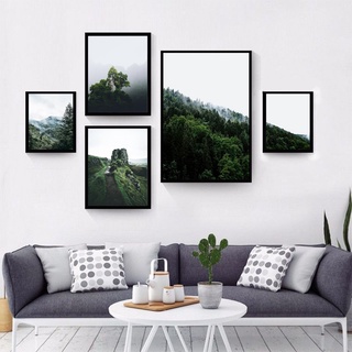 Tranh Vải Bạt Treo Tường In Hình Phong Cảnh Núi Rừng Sương Mù Phong Cách Bắc Âu Trang Trí Nhà Cửa