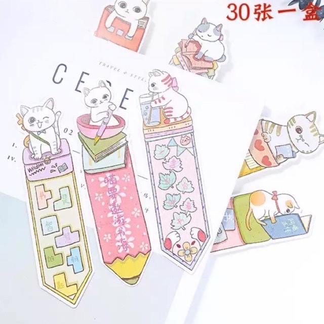 Hộp 30 Bookmark đánh dấu trang hình con mèo siêu cute