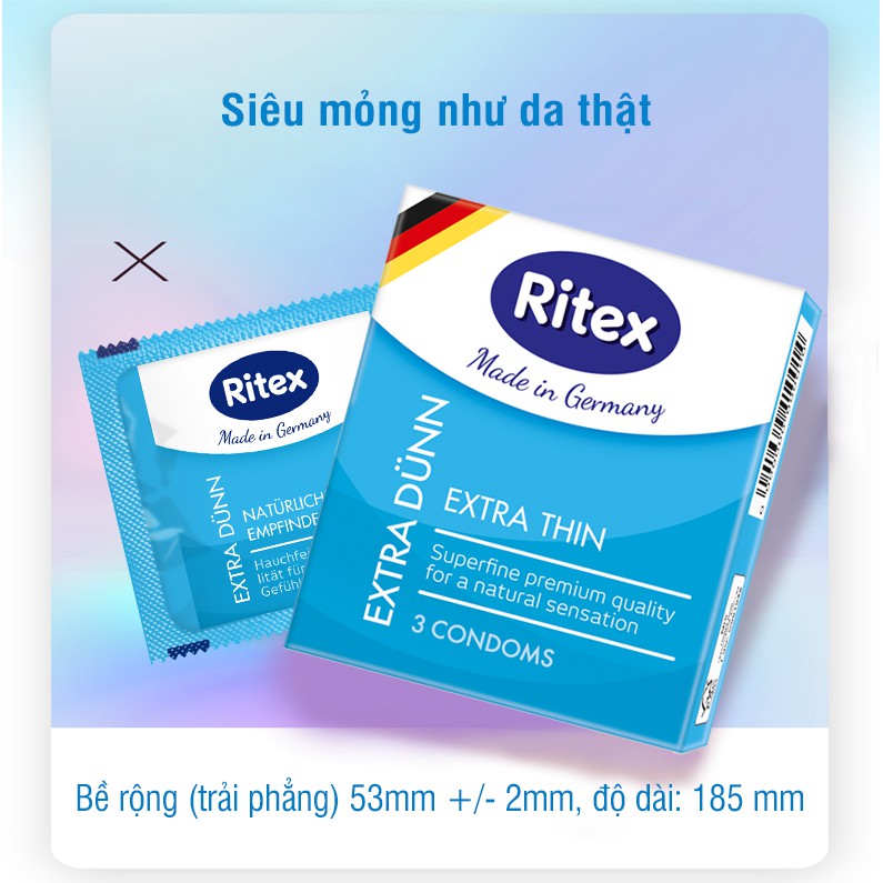 Bao cao su Ritex EXTRA DÜNN – SIÊU MỎNG hàng đầu tại Đức [Hộp 3 chiếc] CÓ CHE TÊN RI-EXTRADUNN3