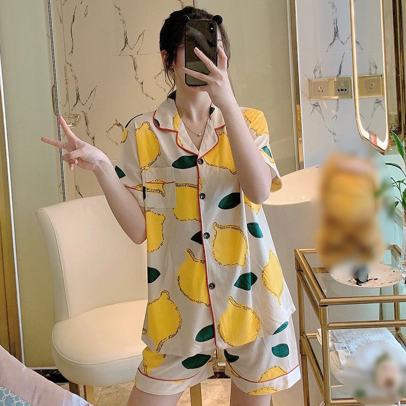 Bộ Đồ Ngủ Pijama Ngắn Tay Họa Tiết Hoạt Hình Đáng Yêu Cho Nữ