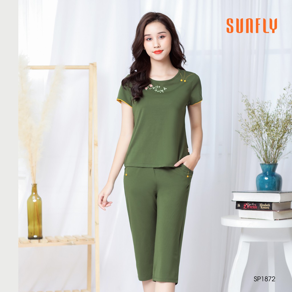 Đồ bộ mặc nhà cotton áo cộc, quần ngố SUNFLY SP1872