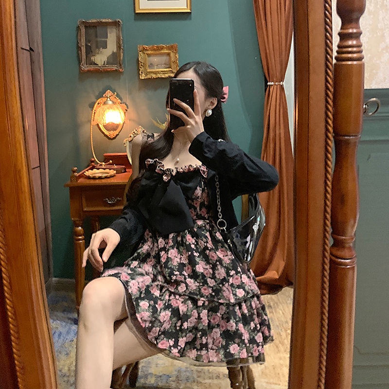 Set Áo Khoác Cardigan Và Đầm Hai Dây Dệt Kim Phong Cách Hong Kong Cổ Điển Cho Nữ