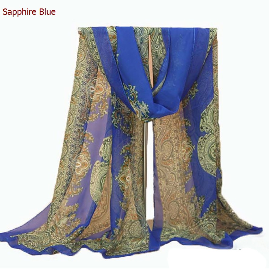 Khăn choàng vải mỏng có in họa tiết trang nhã nhiều màu sắc sang trọng cho nữ