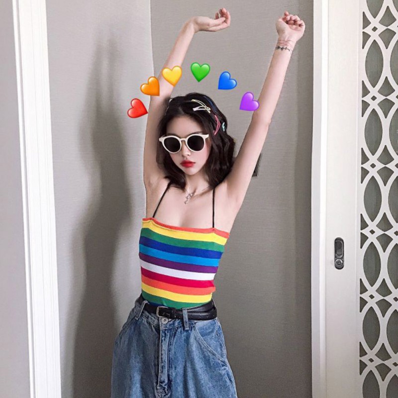 Áo nữ không tay họa tiết sọc cầu vồng thời trang quyến rũ | BigBuy360 - bigbuy360.vn