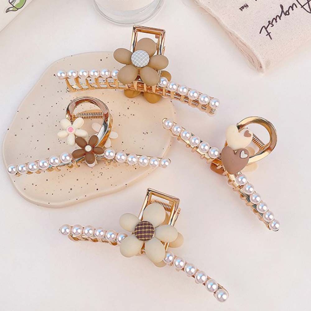 Kẹp tóc hình hoa bằng kim loại đính ngọc trai nhân tạo phong cách Hàn Quốc dành cho nữ