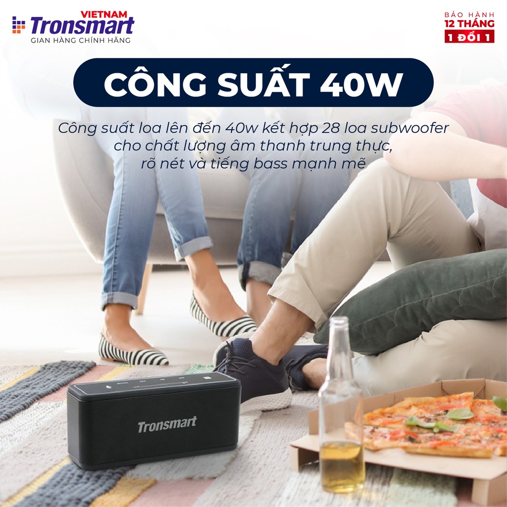 Loa Bluetooth 5.0 Tronsmart Element Mega - 40W Hỗ trợ TWS và NFC ghép đôi 2 loa - Hàng chính hãng - BH 12 tháng 1 đổi 1