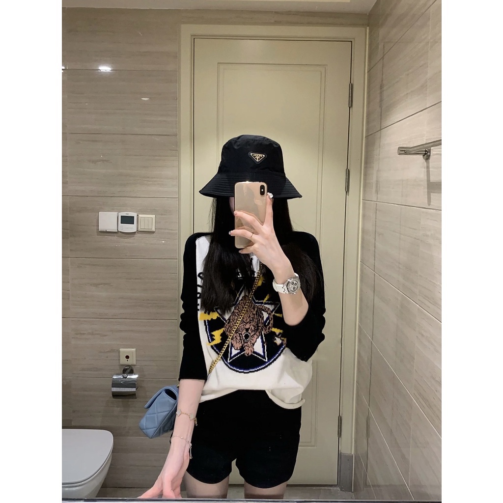 Áo sweater dệt kim Xiaozhainv tay dài in họa tiết xinh xắn thời trang cho nữ