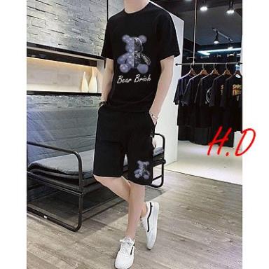 Set CHO NAm Bộ Áo phông tay cộc gấu BRICK dáng rộng cùng quần đùi FREESIZE năng động