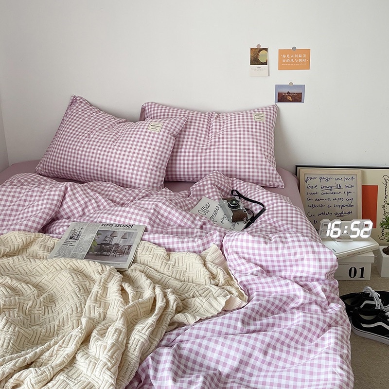 Bộ chăn ga gối Cotton TC caro kẻ MÂY BEDDING đủ màu đủ kích thước nệm