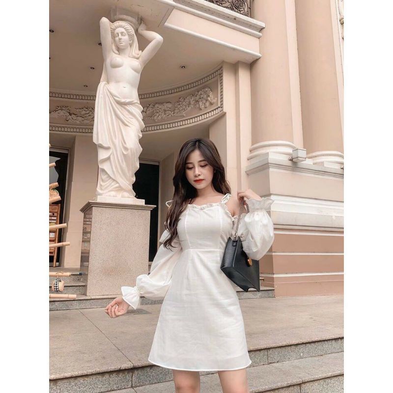 Đầm trắng trễ vai dạo phố so cute [KÈM ẢNH THẬT