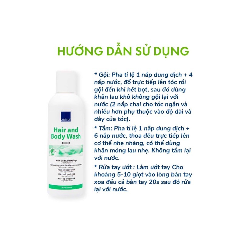 Dầu gội, tắm khô hương thơm nhẹ Abena Hair and Body Wash 200ml