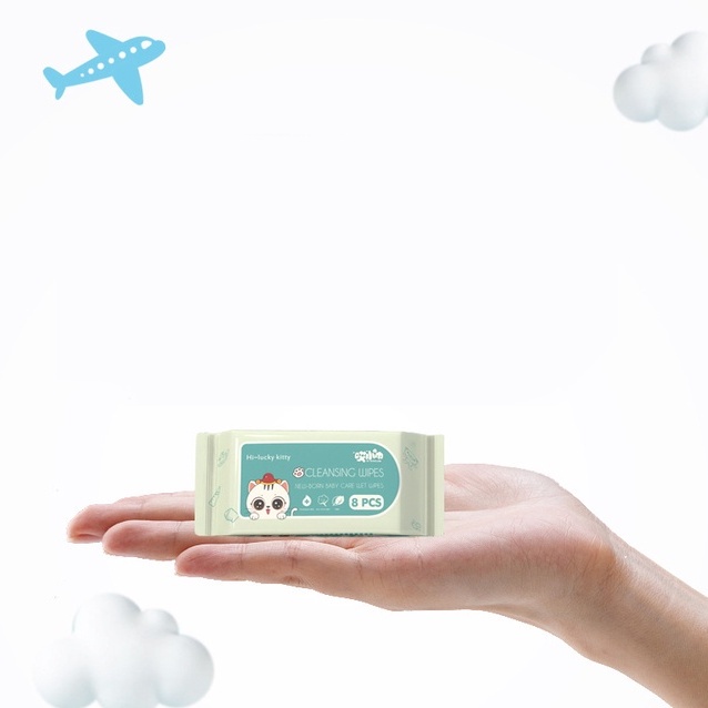 Gói 8 khăn ướt mini - Khăn giấy ướt bỏ túi tiện lợi nhiều hình dễ thương