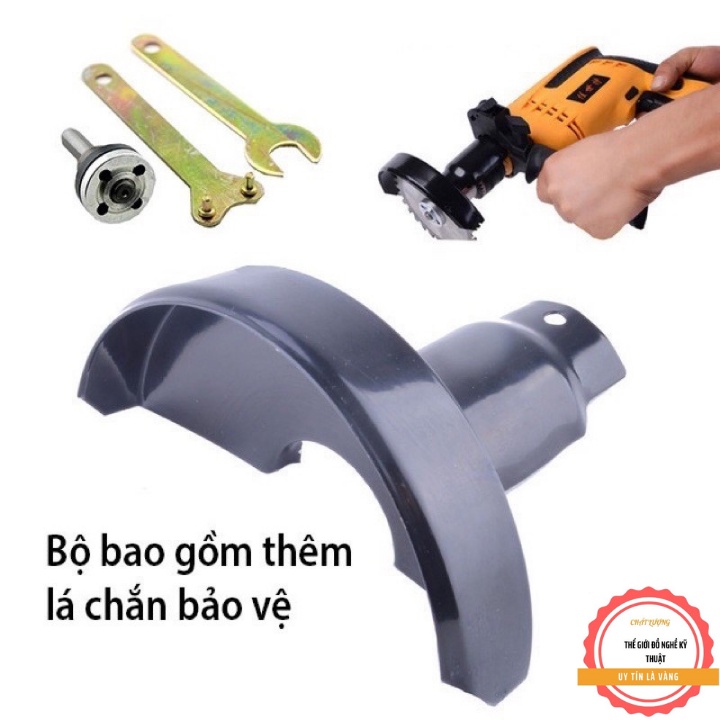 Bộ phụ kiện trục 6mm -10mm chuyển đổi máy khoan thành máy cắt đa năng có lá chắn ( có bán lẻ phụ kiện )