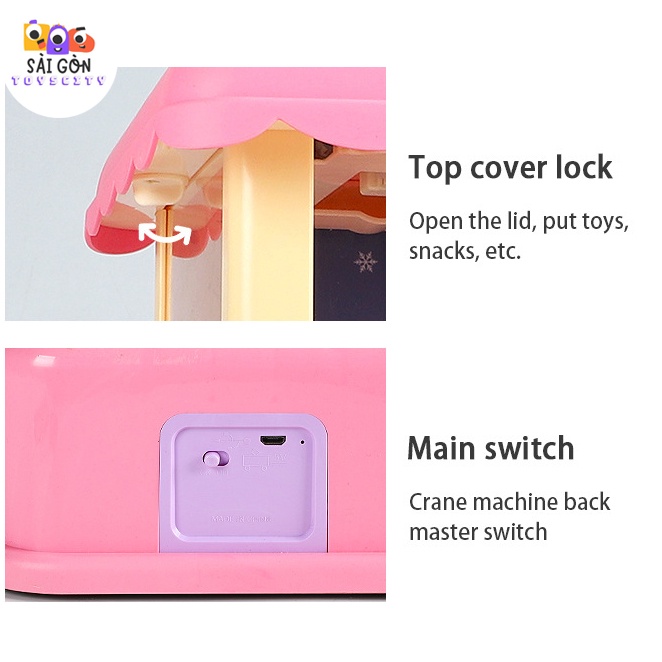 Máy Gắp Thú Phiên Bản Mini Cỡ Lớn Đi Kèm Nhiều Gấu Bông Siêu Cute, Có Xu Đếm Thời Gian Hiệu Ứng Nhạc Và Đèn Sống Động
