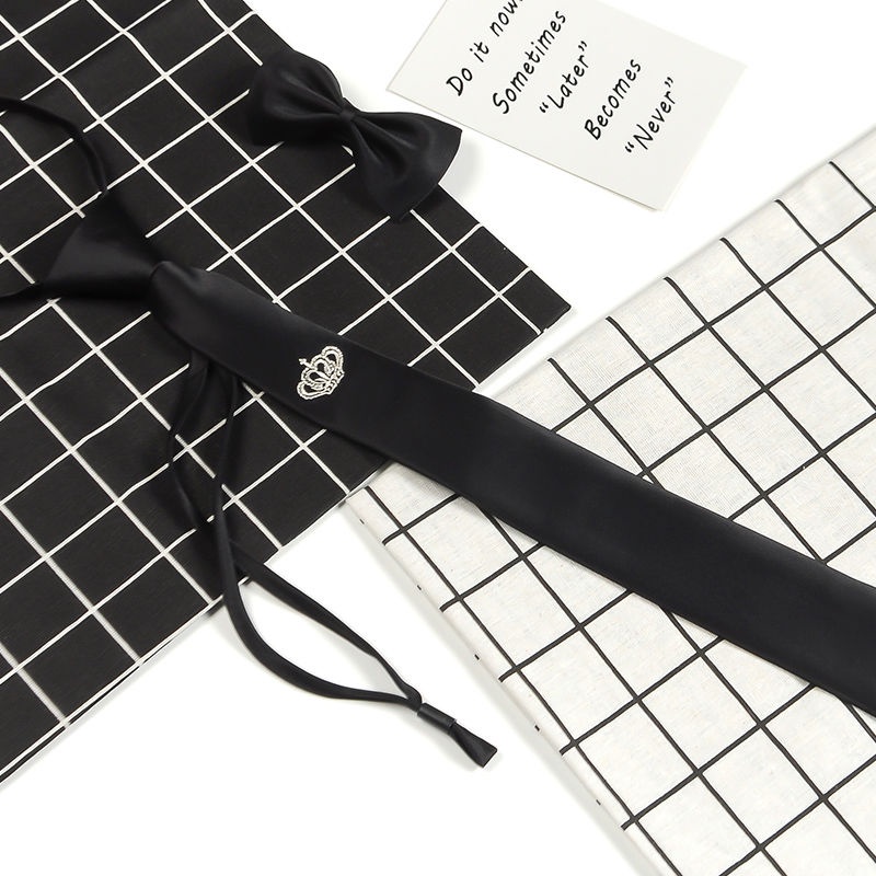 Cà Vạt Thêu Hình Vương Miện Nhỏ Màu Đen Phong Cách Hàn Quốc Cho Nam Nữ