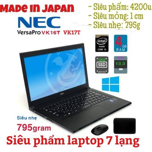 Laptop siêu mỏng siêu nhẹ Nhật Bản NEC VK16T i5-4200U ssd 256G MÀN 2k2560x1440