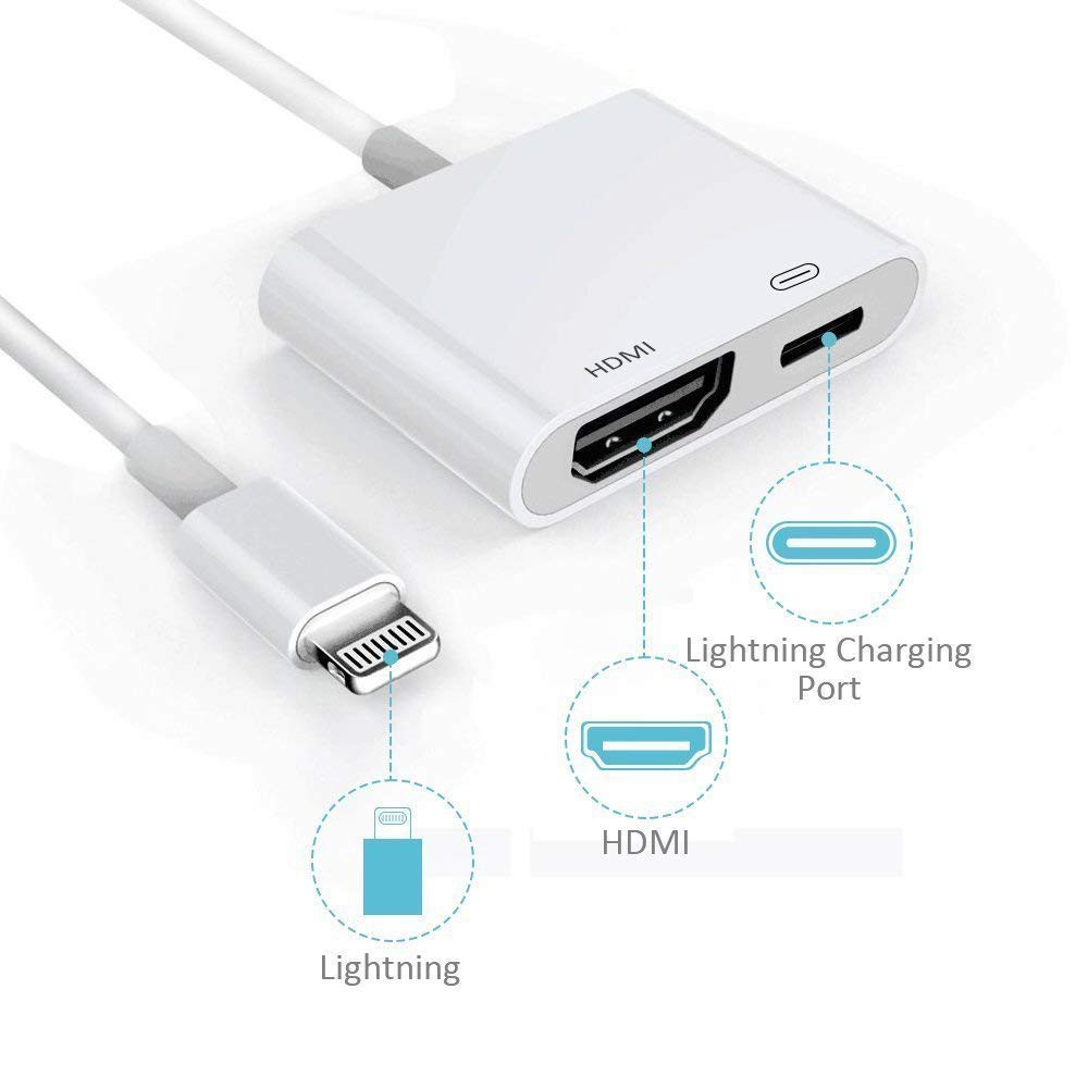Compatible iOS， HDMI Adapter,Digital AV Adapter with Lightning Charging Port for HD TV Monitor Projector 1080P