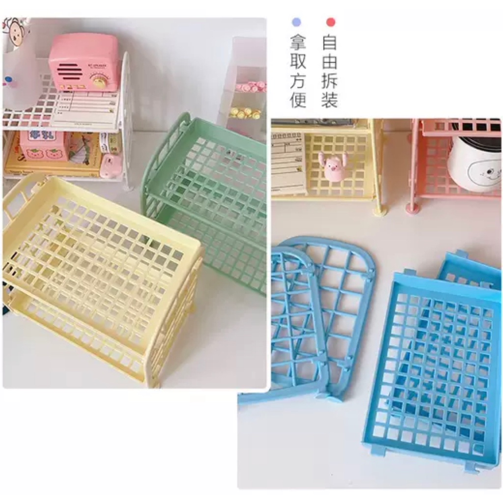 MS500 Giá nhựa mini 2 tầng gấp gọn, giá nhựa decor bàn xinh xắn