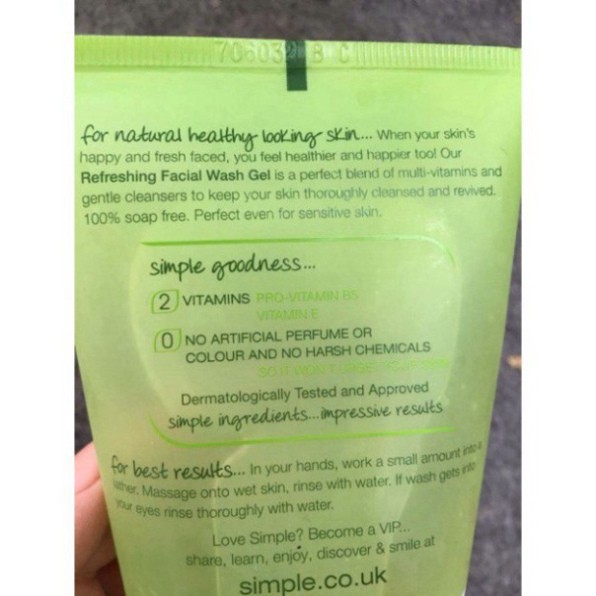 Sữa Rửa Mặt Dạng Gel Simple Kind To Skin Refreshing Facial Wash 150ml | BigBuy360 - bigbuy360.vn