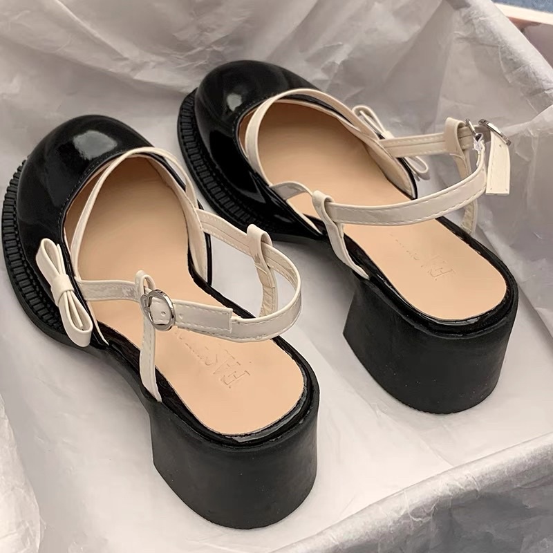 Giày ulzzang mũi tròn đính nơ MÃ 6608