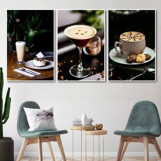 Bộ 3 tấm tranh treo tường canvas LalaDecor chủ đề coffee capuchino trang trí quán cafe cao cấp Khổ lớn 40x60