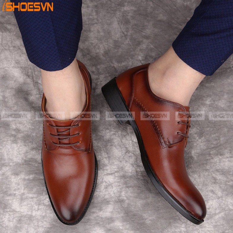 Giày da nam công sở ISHOESVN IS375 - Giày buộc dây cao cấp giày ishoes