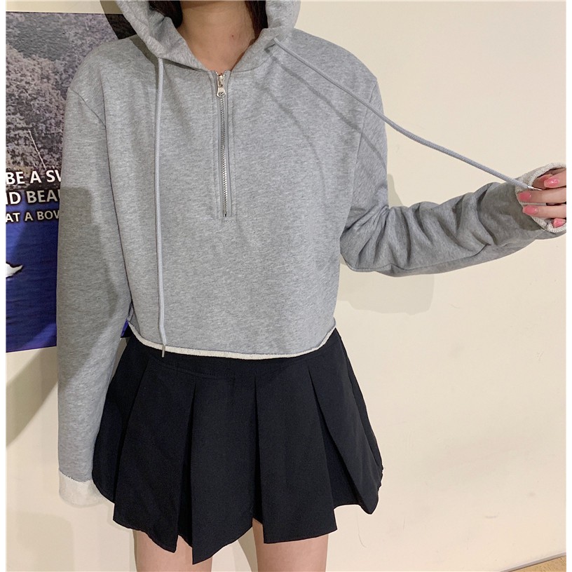 Áo hoodie croptop in chữ tiếng Anh tay dài xinh xắn cho nữ