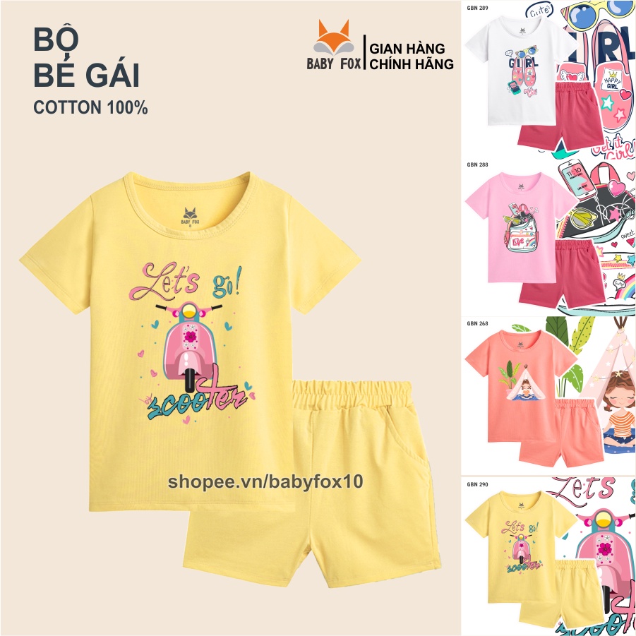 Bộ bé gái 100% cotton loại tốt, thương hiệu BABY FOX, in hình xinh xắn, size nhỏ, trung, đại h