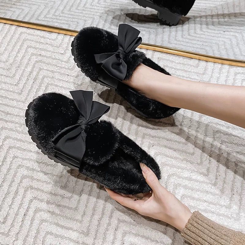 Giày Cao Gót Đế Dày Phối Lông Cừu Plus Size Thời Trang Thu Đông