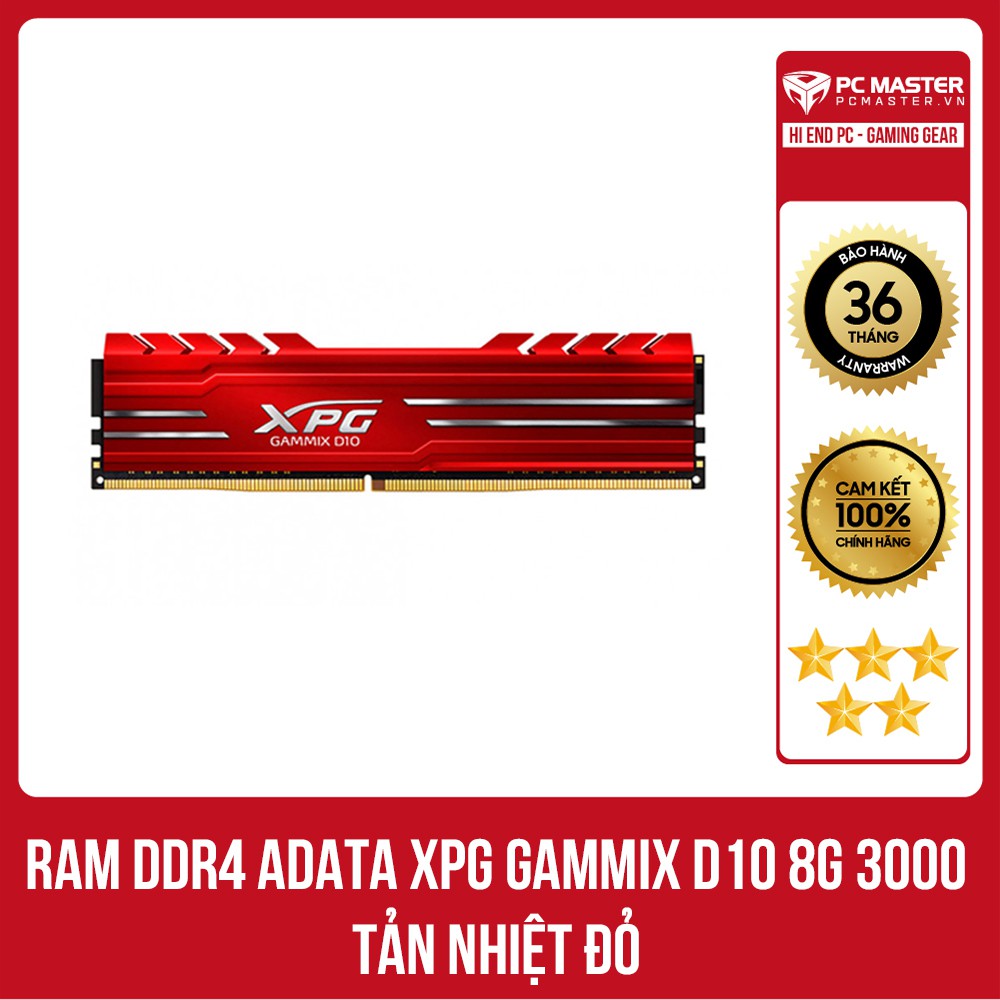 RAM DDR4 ADATA XPG GAMMIX D10 8G 3000 TẢN NHIỆT ĐỎ/ĐEN