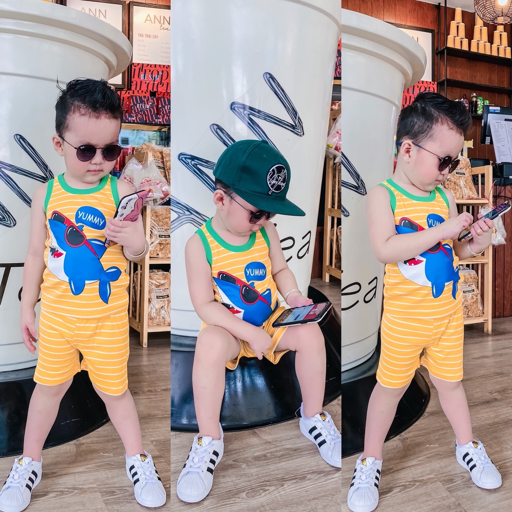 Đồ Bộ 3 Lỗ Cho Bé Trai 8-20 Kg Borip Set Quần Đùi Áo Ba Lỗ Sát Nách Trẻ Em Mặc Nhà In Hoạt Hình Hot Trend Homie Kids