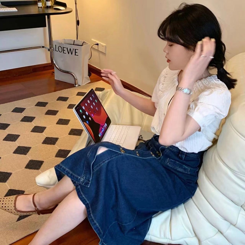 Áo Sơ Mi Tay Ngắn Phồng Cổ Búp Bê Phối Ren Thời Trang Cho Nữ  tao bao