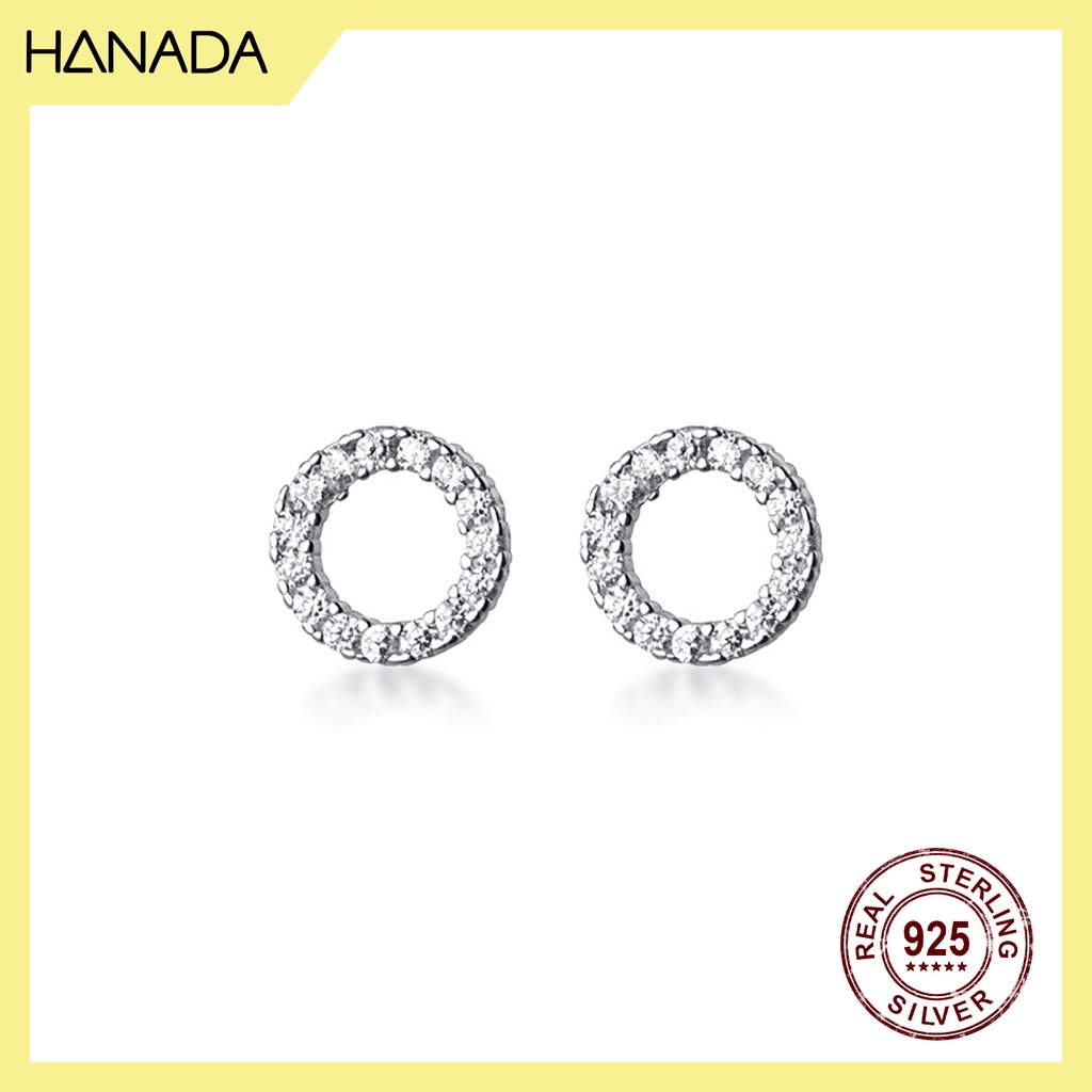 Bông Tai Bạc 925 Hanada Tròn Đá 0474 0475 A7 C12