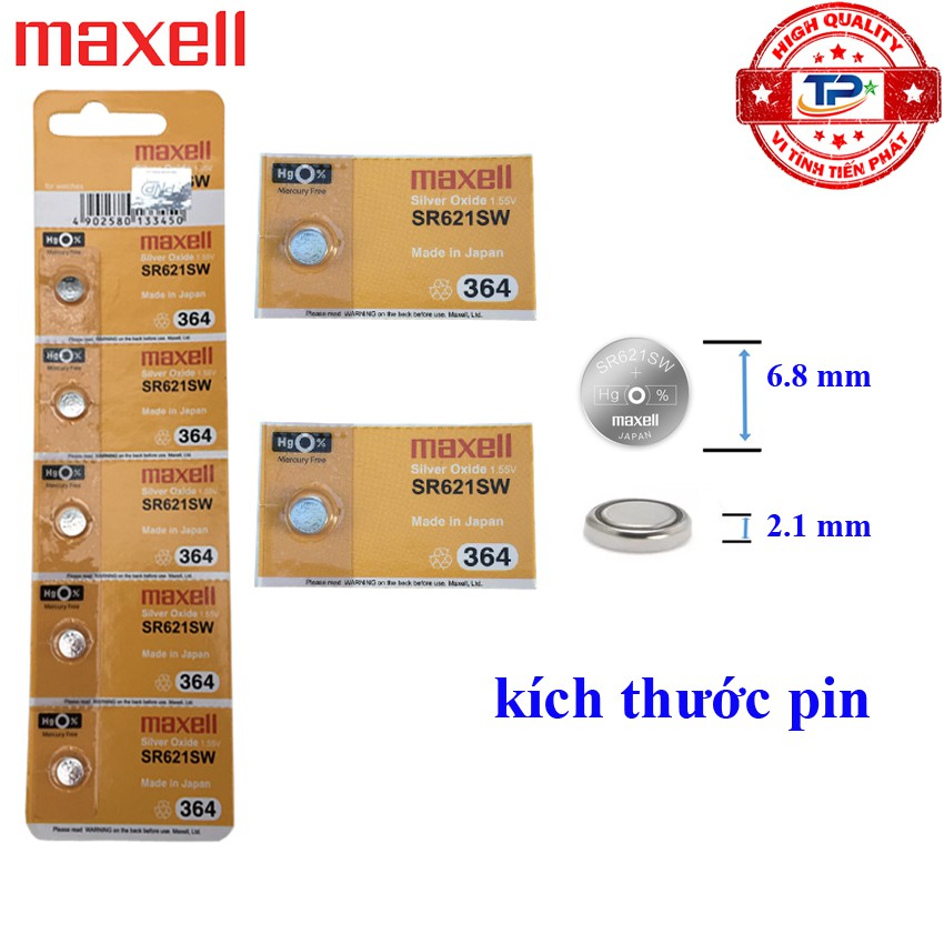 Vỉ 5 viên Pin đồng hồ đeo tay AG1 / LR60 / LR621 / SR621SW / 364 / 164 / SR60 / SR621 Maxell Sliver Oxide battery 1.55V