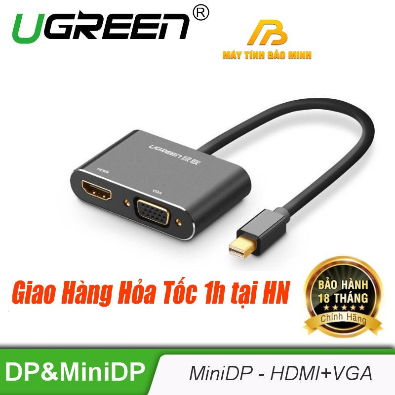 [Mã ELHACE giảm 4% đơn 300K] Cáp Chuyển Mini Displayport to HDMI &amp; VGA Ugreen 20422 (Màu Đen) - Hàng Chính Hãng