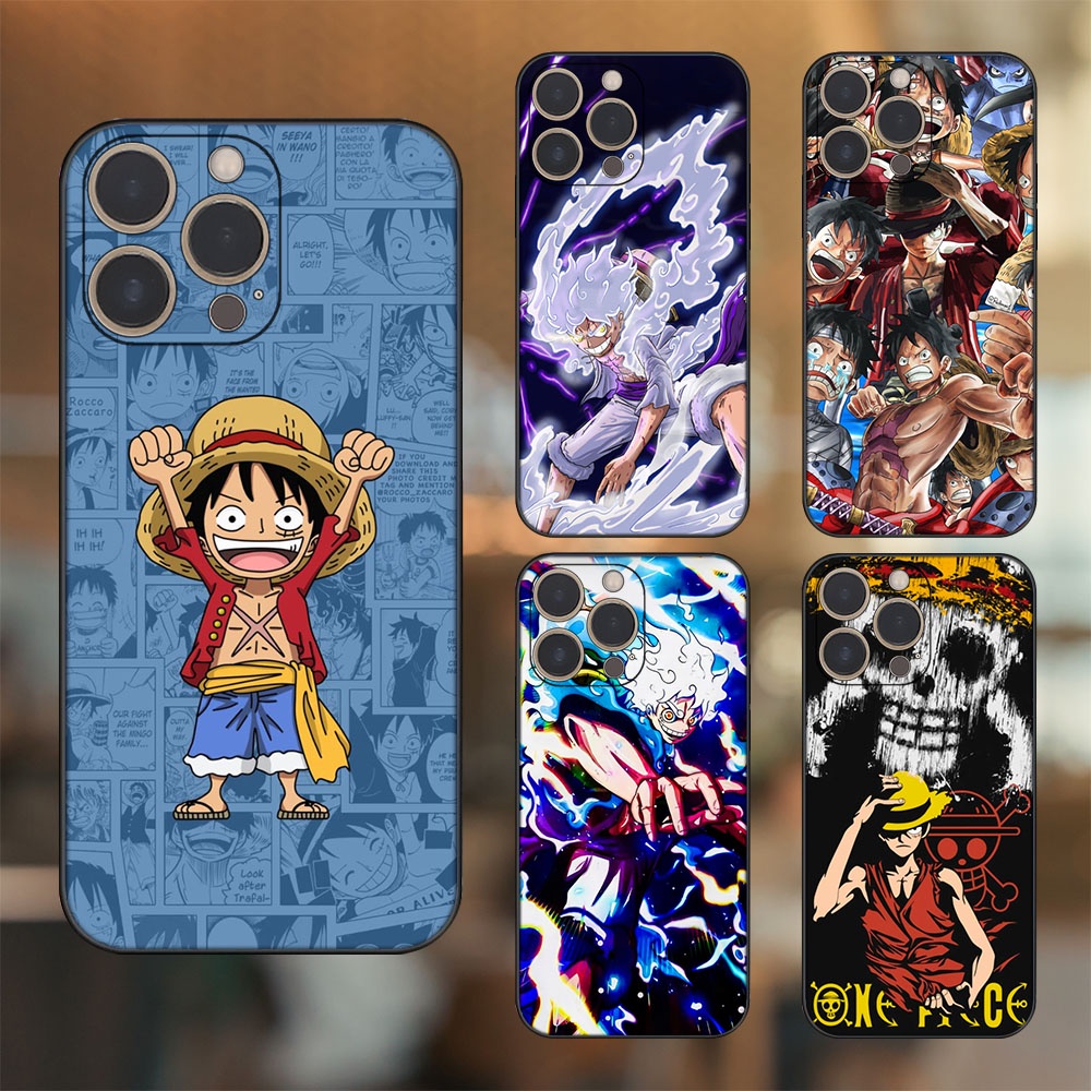 Ốp lưng iPhone 14 Pro dẻo đen cạnh vuông in hình Luffy One Piece