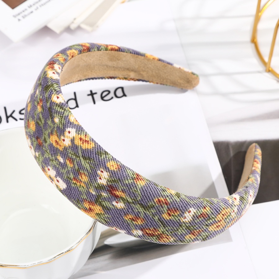 Băng đô vải nhung bản rộng in hoa thời trang Hàn Quốc cổ điển cho nữ