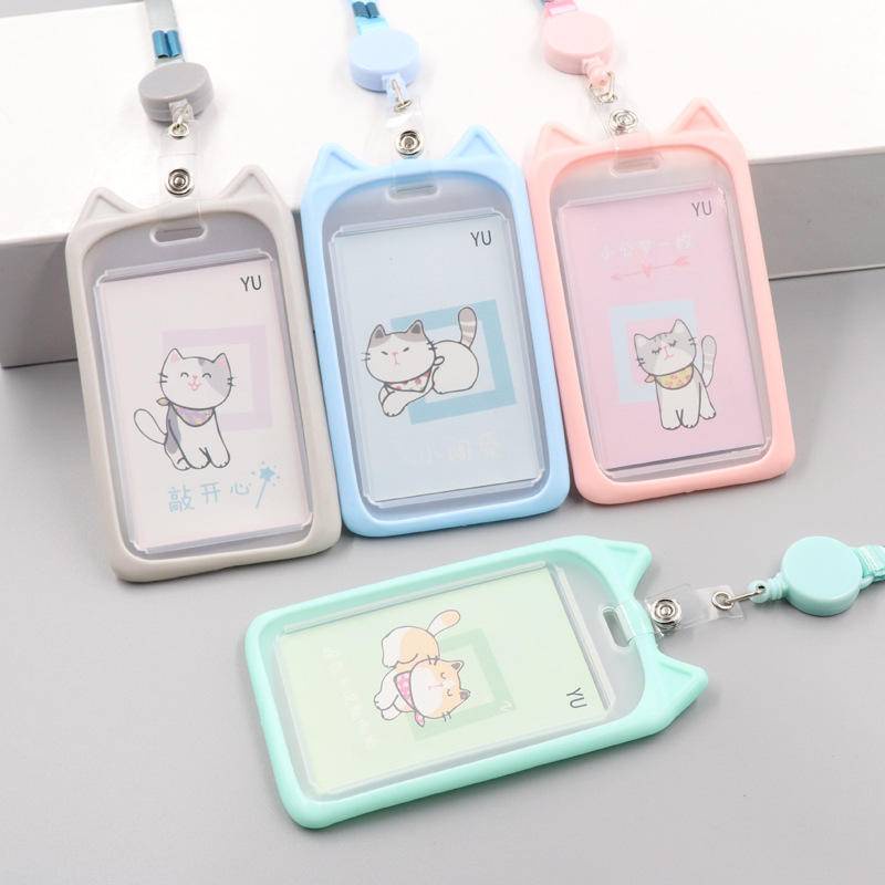 1 Túi Đựng Thẻ ID / Danh Thiếp / Danh Thiếp Hình Mèo Hoạt Hình Đáng Yêu Có Dây Cuộn Lại Được Cho Trẻ Em