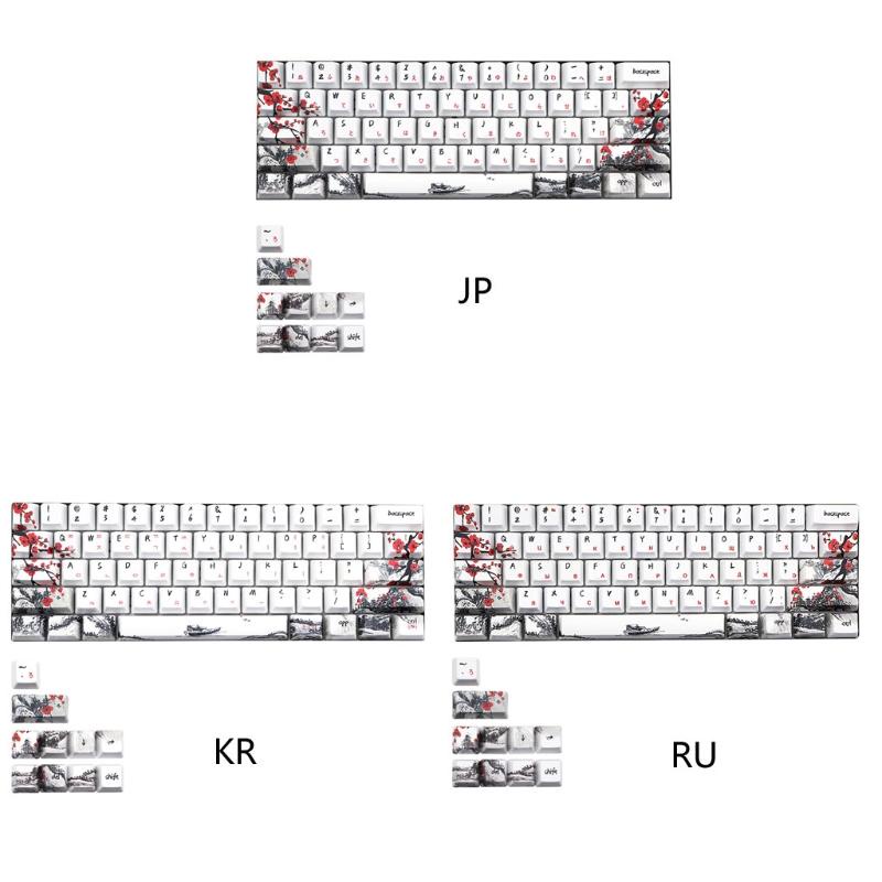 Set 71 nắp bàn phím PBT in họa tiết 5 mặt phong cách hoa đào Trung Quốc kiểu Nga Nhật Bản Hàn Quốc DIY cho bàn phím cơ