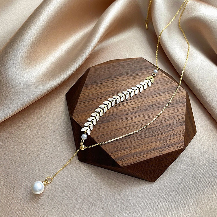 Vòng cổ Sợi Xích Lúa Mì Đính Ngọc Trai Phong Cách Harajuku Đơn Giản Cá Tính