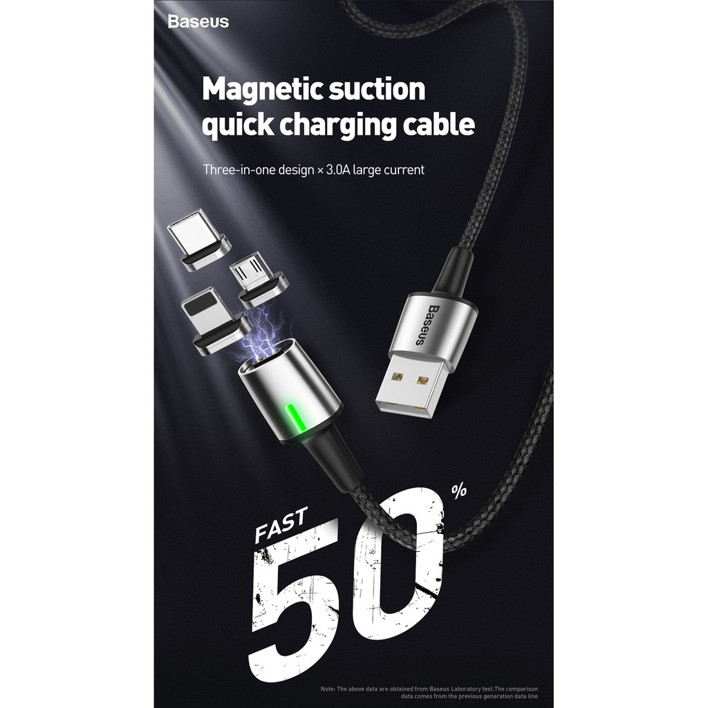 [Mã ELFLASH5 giảm 20K đơn 50K] cáp sạc hít nam châm Baseus Zinc Magnetic USB Cable for Type-C/Micro/iPhone
