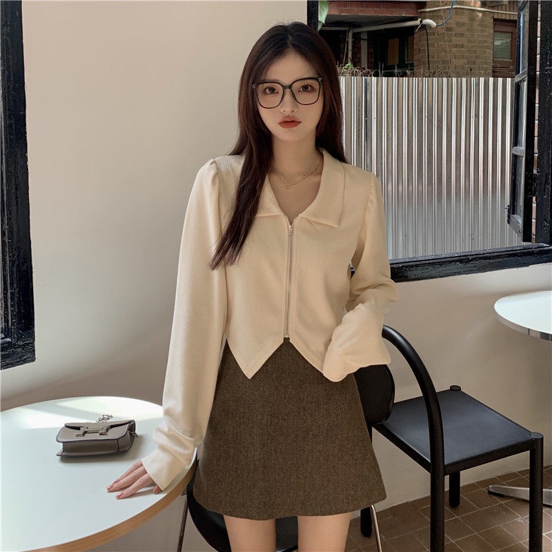 Áo Khoác Cardigan Ngắn Tay Dáng Rộng Phối Khóa Kéo Thời Trang Mùa Đông Cho Nữ Plus Size