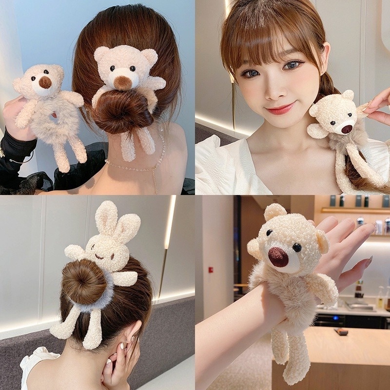 Dây Buộc Tóc Co Giãn Hình Gấu Nhồi Bông Dễ Thương