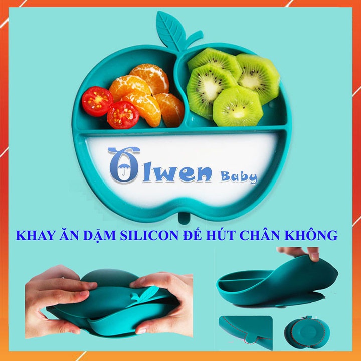 Khay Ăn Dặm Silicon Cho Bé - Đĩa Đựng Đồ Ăn Bát Chia 3 Ngăn Có Đế Hút Chân Không Tập Ăn Xúc Tránh Đổ Vỡ KhayADSilicon05