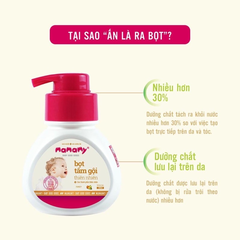 Bọt tắm gội thiên nhiên Mamamy 200ml nhiều hương