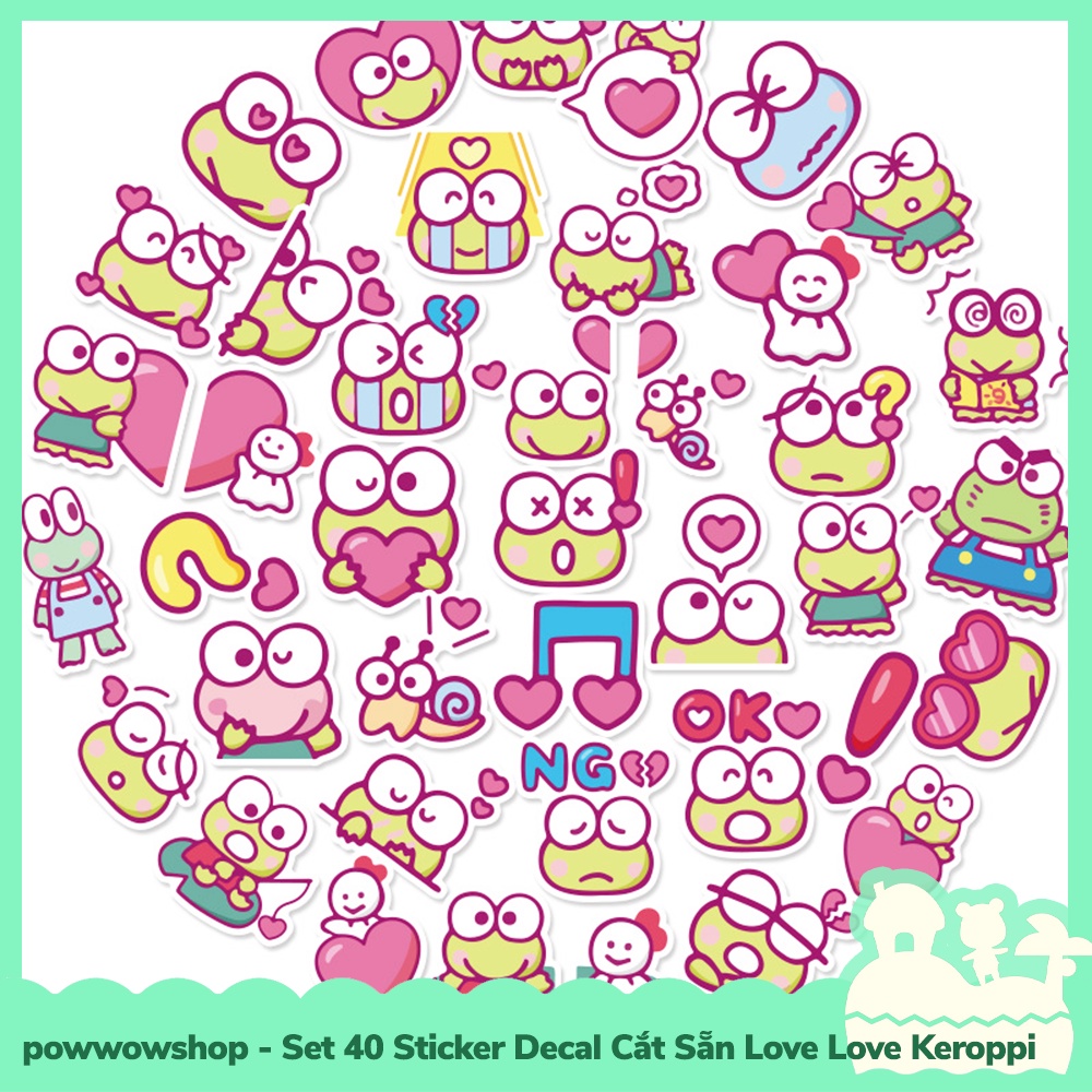 [Sẵn VN - Hỏa Tốc] Set 40 Sticker Mini Decal Dán Trang Trí Vật Dụng Mẫu Sanrio Love Love Keroppi