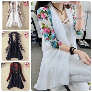 Áo khoác form dài họa tiết hoa thời trang